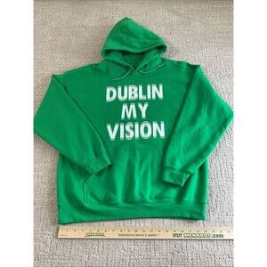 Dublin My Vision Funny Drunk Irish Clover St Patricks Day Hoodie Size Large